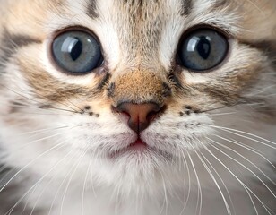 A close-up of a kitten's face with a blurred background