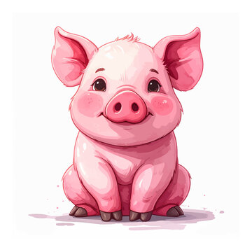 Cute cartoon piglet with big ears.