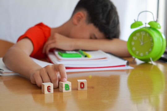 EBD. mental health concepts. preteen boy frustrated doing homework, importance of educational needs and special attention to this problem.