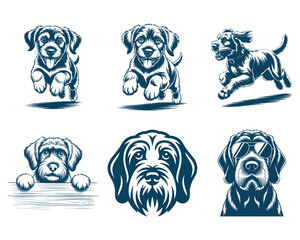 Fototapeta premium Cute Puppy Portrait Collection Detailed Vector Illustration Set