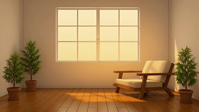 Ruangan Santai dengan Jendela dan Tanaman