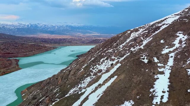 Winter Mountain Landscape with Frozen Lake and Panoramic Valley View