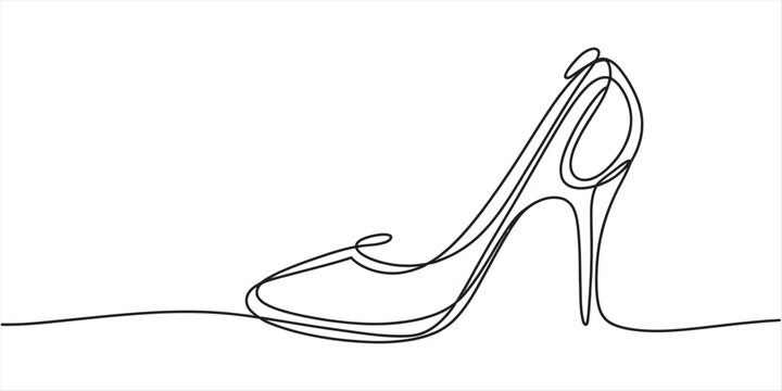 Elegant high heel shoe illustration in a minimalist continuous one line drawing style.