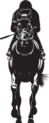 Fototapeta premium Jockey on horse racing silhouette illustration vector art, monochrome equestrian sport