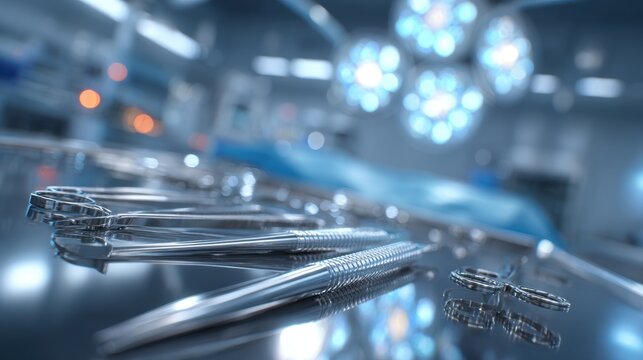 Realistic 3D Render of Surgical Tools in Modern Operating Room