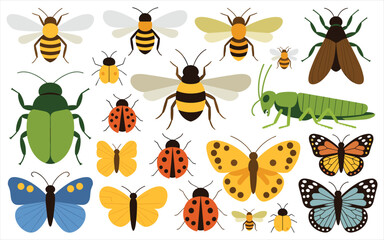 Collection of Various Insects Vector Illustration Isolated on White Background