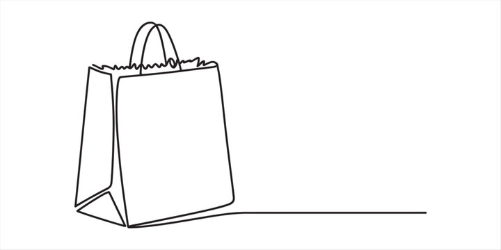 Continuous line drawing of a paper shopping bag with handles on a white background Vector, illustration