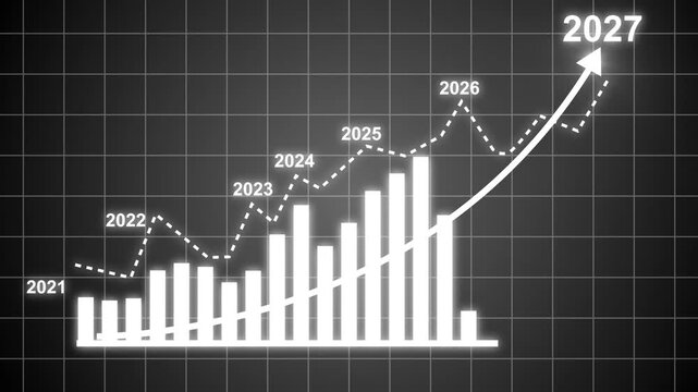 Business growth concept in allusive graph chart showing marketing sales profit increasing to future target . Excellent financial status of corporate business rise up by yearly, Hologram, graph line.