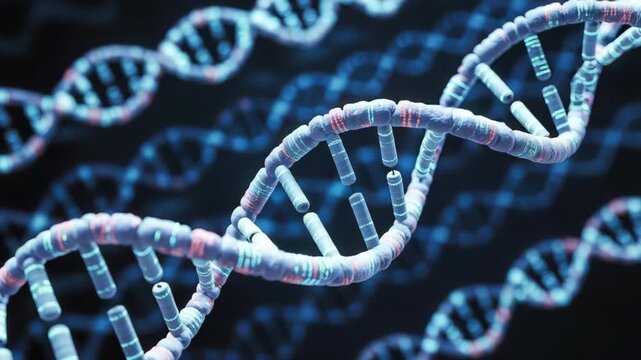 Stunning DNA double helix structure with glowing blue and red details