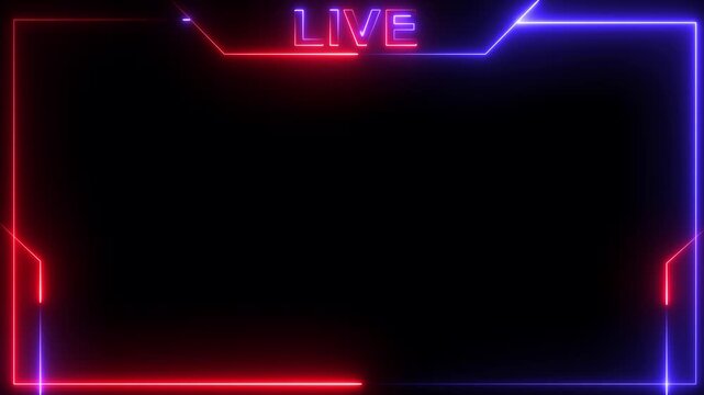 Glowing neon live streaming neon text frame animation box frame neon frame live streaming game live Stream overlay animation for live streaming video Titles futuristic hud frame with facecam 4k
