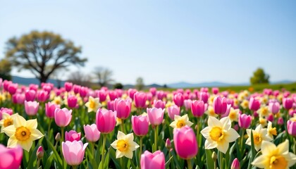 Blooming Tulips and Daffodils Vibrant Spring Scene