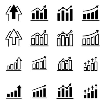 Hand drawn upward growth arrows collection black white vector icons set business success progress trend