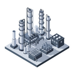 Isometric Industrial Factory Model with Pipes and Tanks. © Anak