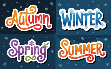 Four Seasons Text Graphics with Decorative Snowflakes and Swirls