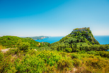 Obraz premium Medieval fortified castle of Aggelokastro with amazing views to Paleokastritsa bay on the Greek island of Corfu