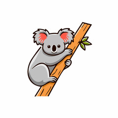 Cute cartoon koala bear climbing on a tree branch, adorable animal vector illustration