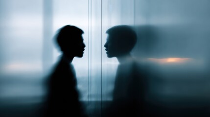 Fototapeta premium A contemplative moment of self-reflection between silhouette of a person and his reflection