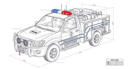 Detailed Technical Drawing of Police SUV. © IPAN