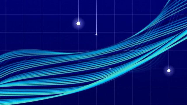 Blue Wave Lines Moving Across Dark Background.