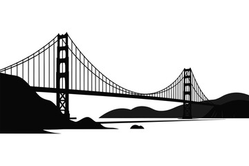 Obraz premium Golden Gate Bridge silhouette vector illustration on a gray background
