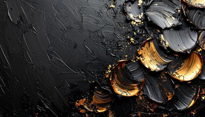Obraz premium Sophisticated dark palette knife art featuring metallic golden flakes for high-end branding and creative decor backdrop