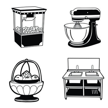 Popcorn Machine and Stand Mixer Kitchen Appliance Illustration