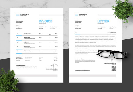 Blue And Black Invoice And Letterhead 