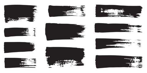 Wide black ink paint splashes and thick brush strokes with distressed grunge texture for box banner base