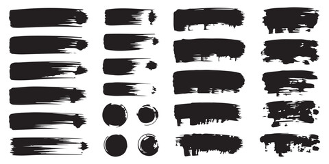 Set of black paint brush strokes for text or background on white, collection of vector ink spots and grunge lines © Siyam Islam