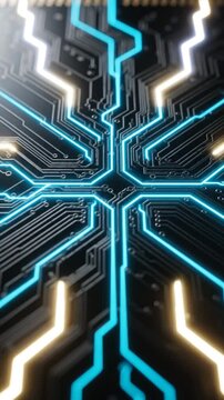 Futuristic Circuit Board with Glowing Electronic Pathways