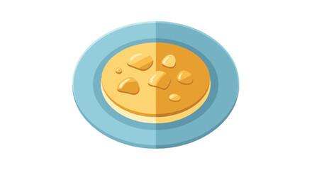 Delicious golden pancake served on a blue plate with melting butter or fruit toppings for a healthy breakfast or snack.