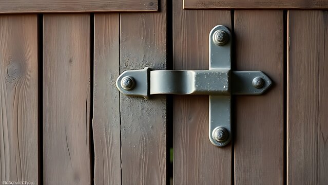 hasp. Large iron hasp on a dusty barn door, symbolizing security in soft natural light. real-estate listings.