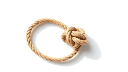 overhand. Single overhand knot made of thick jute rope on white background. lifestyle magazines, social media lookbooks, designed for lifestyle magazines and social media content.