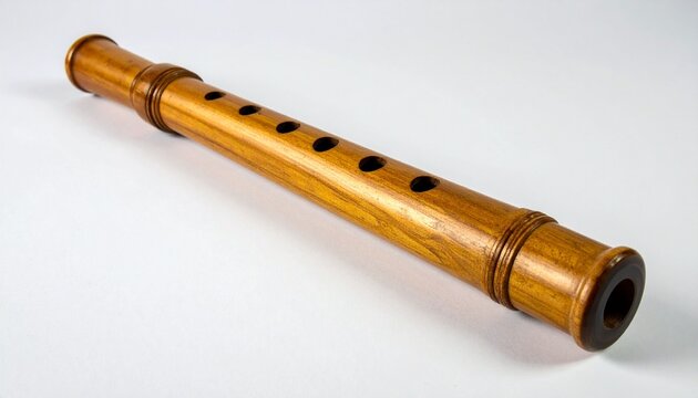 A polished wooden end-blown flute with carved rings and six finger holes, symbolizing traditional craftsmanship and cultural music&hellip;