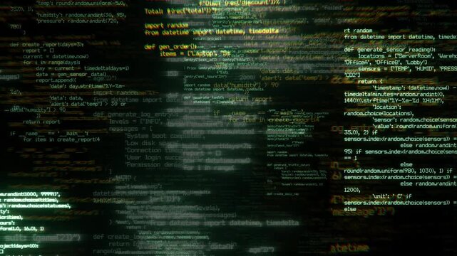 Animation of digital data moving in the background. Program code