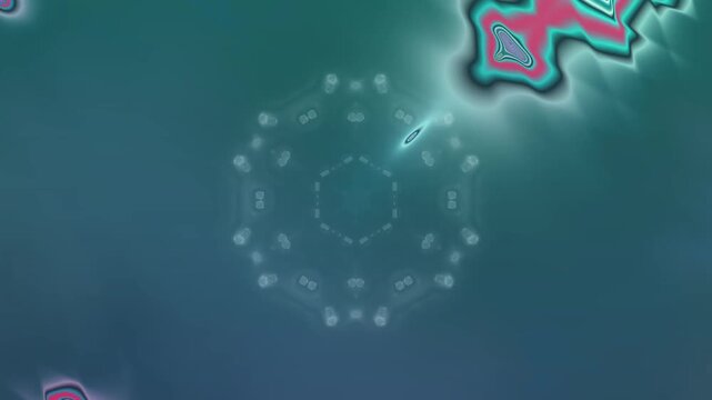 Abstract digital illustration with glowing shapes and particles.