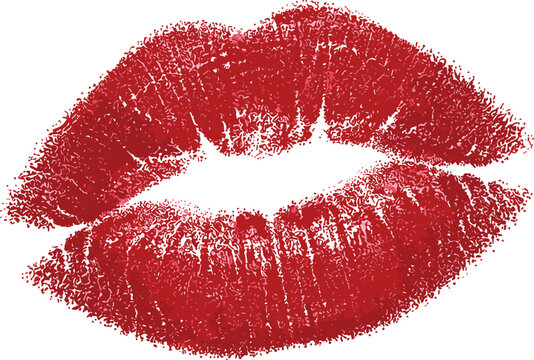 Red glitter lipstick kiss mark vector illustration, sparkling romantic lips print for Valentine beauty makeup fashion love and glamorous designs