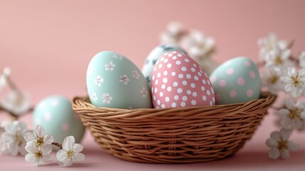 Fototapeta premium Happy Easter day with Colorful Easter eggs,Spring holiday,Happy easter eggs,festive clip art,Happy Easter greeting card, poster, banner template,april festive concept.
