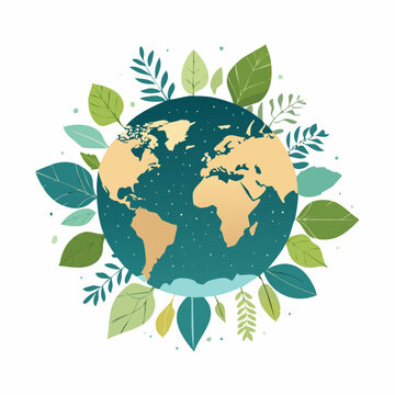 Our Vibrant Planet Earth Surrounded by Lush Green Leaves, Symbolizing Global Ecology and Environmental Protection