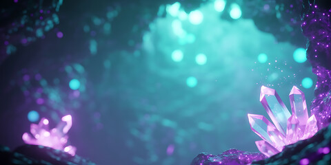 Mystical Glowing Crystals in an Enchanted Fantasy Cave Environment