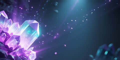 Vibrant Glowing Crystal Gemstone Formation with Sparkling Light Particles