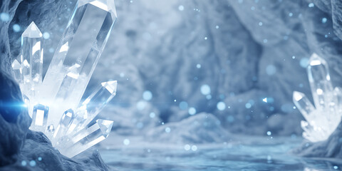 Magnificent Glowing Clear Crystals in an Ethereal Ice Cave with Magic Light