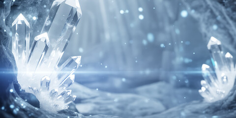 Stunning Clear Quartz Crystals Glowing in Mystic Ice Cave