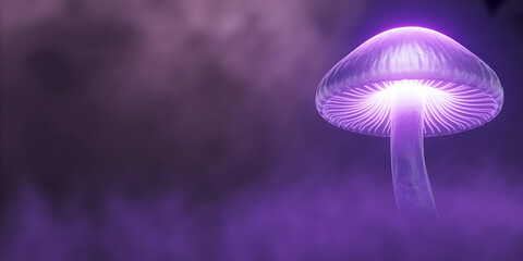 Vibrant Glowing Purple Mushroom in Mystical Fog Fantasy Environment Illustration