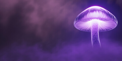 Magical Glowing Purple Mushroom with Ethereal Light in Fog