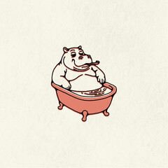 A hippo enjoying his relaxing time by soaking in a tub