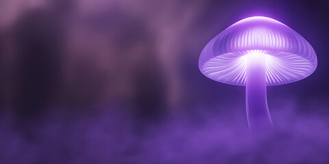 Glowing Purple Mushroom in Mystic Fog Magical Fantasy Fungi Illustration