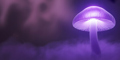Glowing Purple Mushroom in Mystical Fog Fantasy Enchanted Forest Scene
