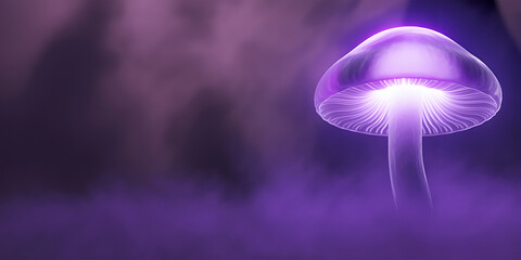 Enchanting Bioluminescent Purple Mushroom Emitting Light in Fantasy Misty Environment
