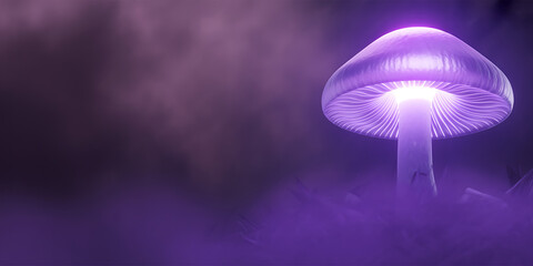 Mystical Glowing Mushroom Illuminating Fantasy Forest with Vibrant Purple Light